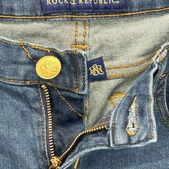 Rock & Republic Jeans Women Berlin Studded Long 4 Mid Rise Straight Denim Blue - Picture 6 of 9